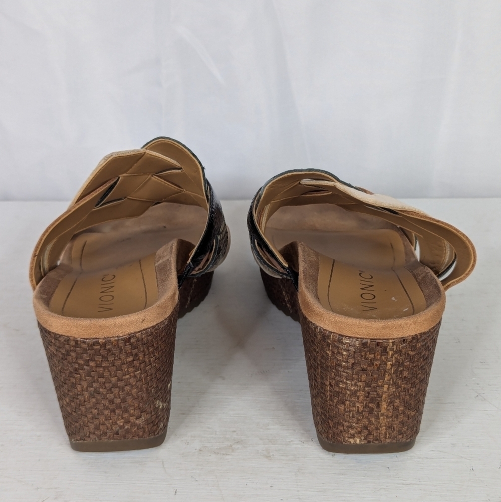 Vionic Tara Ray Snakeskin Leather Wedge Slide Sandals Heels - Size - Picture 4 of 7
